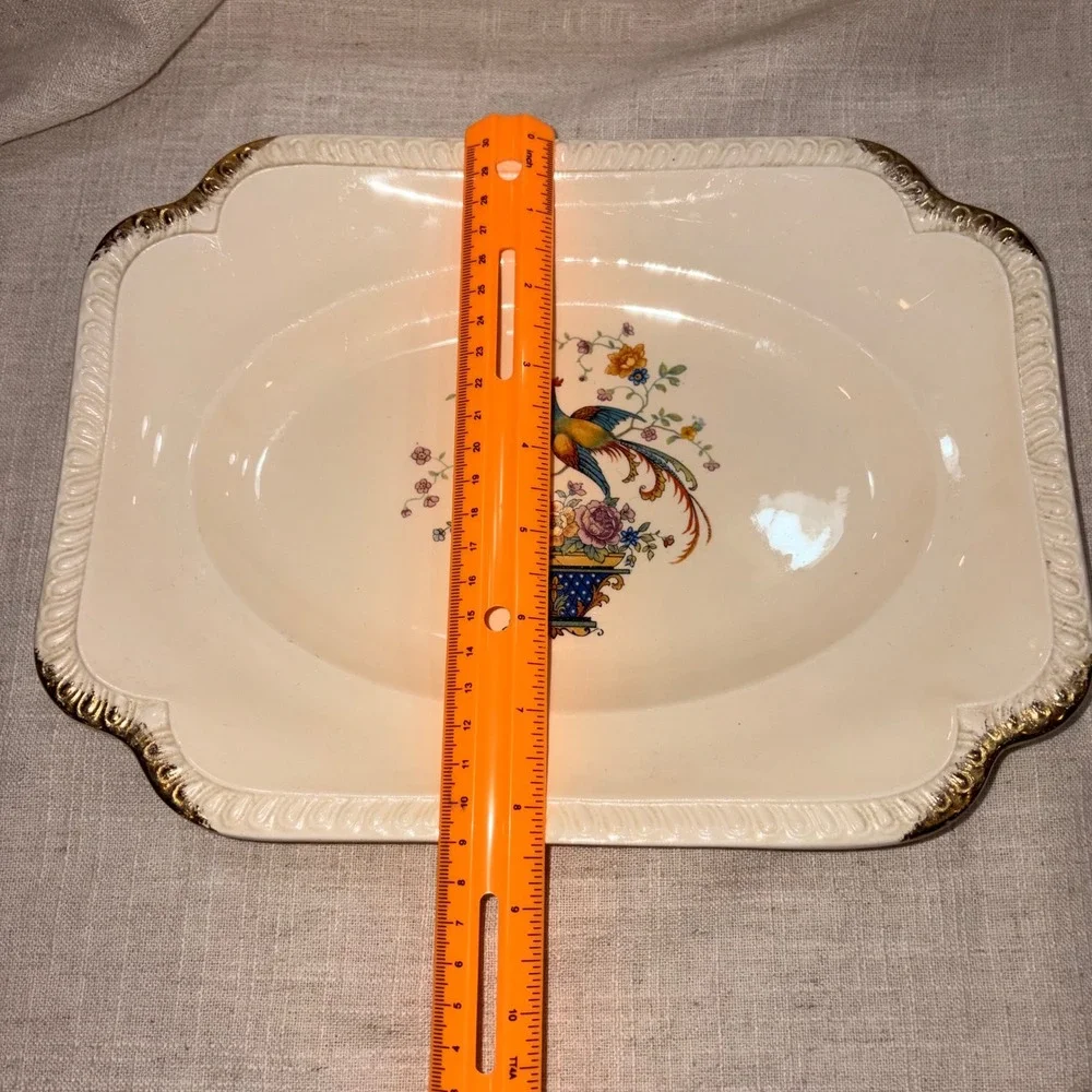 Salem Heirloom Cream Porcelain Serving Dish Pheasant Bird Floral‎ Gold Trim